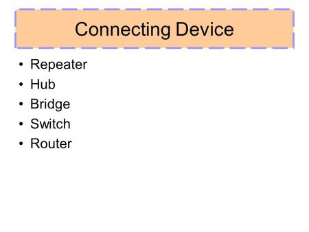 Connecting Device Repeater Hub Bridge Switch Router.