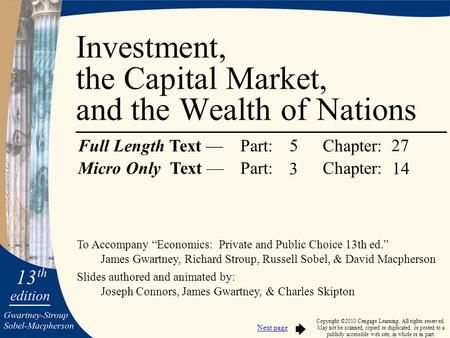 To Accompany “Economics: Private and Public Choice 13th ed.” James Gwartney, Richard Stroup, Russell Sobel, & David Macpherson Slides authored and animated.