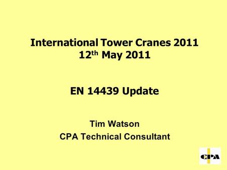 International Tower Cranes th May 2011 EN Update