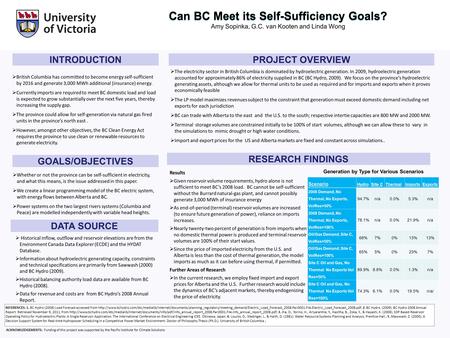 INTRODUCTION  British Columbia has committed to become energy self-sufficient by 2016 and generate 3,000 MWh additional (insurance) energy.  Currently.