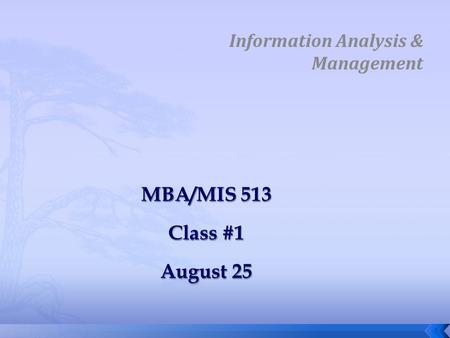 Information Analysis & Management 1.  Discuss goals and Learning Opportunities  Expectations / Assessments  Quick Review of some concepts for MBA 512.