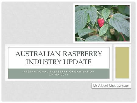 INTERNATIONAL RASPBERRY ORGANISATION CHINA 2014 AUSTRALIAN RASPBERRY INDUSTRY UPDATE Mr Albert Meeuwissen.