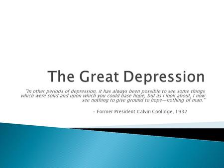 In other periods of depression, it has always been possible to see some things which were solid and upon which you could base hope, but as I look about,