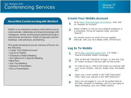 About Web Conferencing with WebEx® WebEx is an interactive medium which allows you to communicate, collaborate and share knowledge with colleagues, clients,