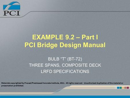 EXAMPLE 9.2 – Part I PCI Bridge Design Manual