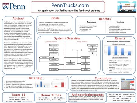 University of Pennsylvania Department of Electrical and Systems Engineering ESE Senior Design Food Trucks have been a landmark at the University of Pennsylvania.