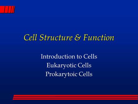 Cell Structure & Function Introduction to Cells Eukaryotic Cells Prokarytoic Cells.