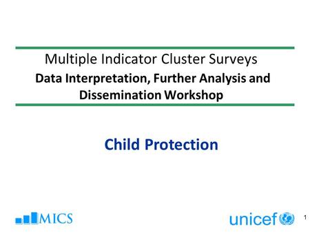 Multiple Indicator Cluster Surveys Data Interpretation, Further Analysis and Dissemination Workshop Child Protection 1.