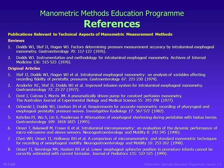 01-1/322Manometric Methods Education Programme Version 1.3 Manometric Methods Education Programme References Publications Relevant to Technical Aspects.