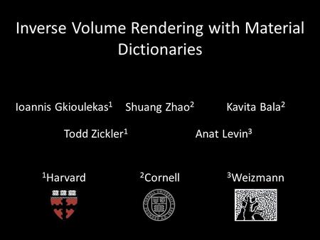 Inverse Volume Rendering with Material Dictionaries