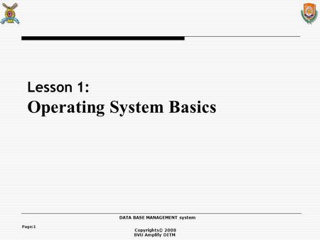 Copyrights© 2008 BVU Amplify DITM DATA BASE MANAGEMENT system Page:1 Lesson 1: Operating System Basics.