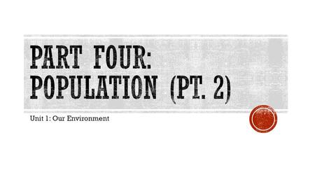 Unit 1: Our Environment. OVERALL  Explain how population growth affects the sustainability of global ecosystems; SPECIFIC  explain how growth in population.