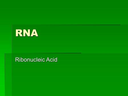 RNA Ribonucleic Acid.