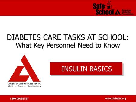 1-800-DIABETES www.diabetes.org DIABETES CARE TASKS AT SCHOOL: What Key Personnel Need to Know DIABETES CARE TASKS AT SCHOOL: What Key Personnel Need to.