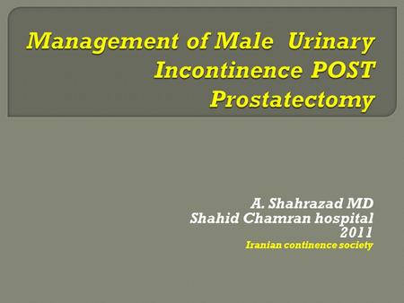 A. Shahrazad MD Shahid Chamran hospital 2011 Iranian continence society.