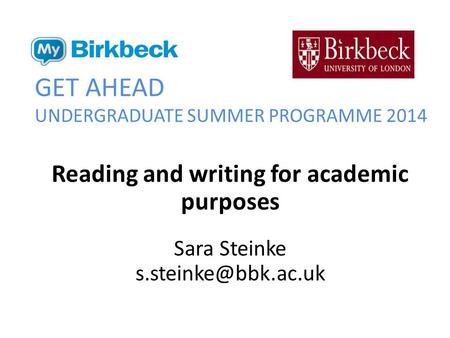 GET AHEAD UNDERGRADUATE SUMMER PROGRAMME 2014