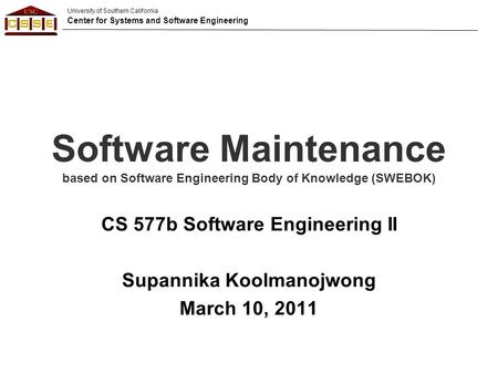 CS 577b Software Engineering II -- Introduction