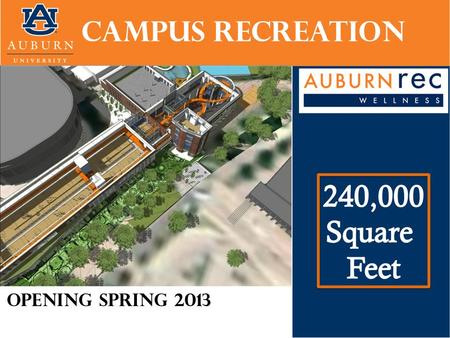 Campus Recreation Approximately 100,000 square feet. 15 acre Intramural Field. 2 Multipurpose Court Gyms. Personal Training and Group Exercise Rooms. Equipment.