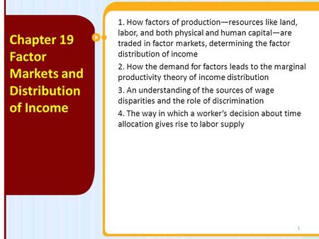 Factor Markets and Distribution of Income