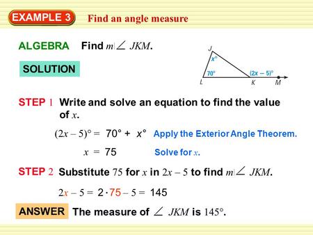 Write and solve an equation to find the value of x.