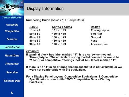 Display Information Numbering Guide (Across ALL Competitors)