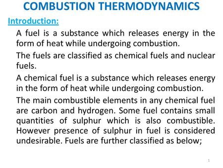 COMBUSTION THERMODYNAMICS