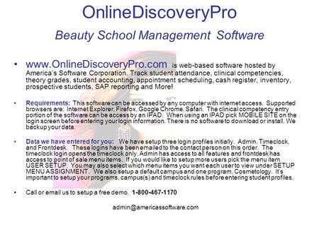 OnlineDiscoveryPro Beauty School Management Software