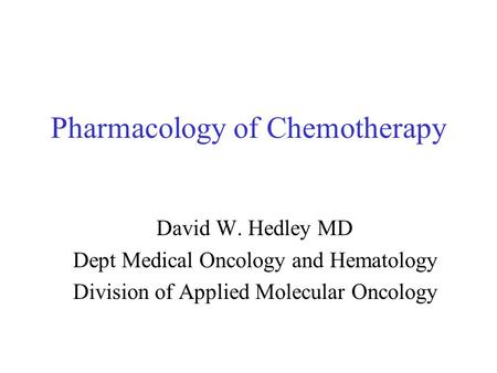 Pharmacology of Chemotherapy