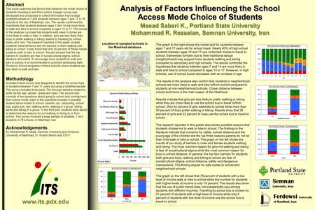 Abstract This study examines the factors that influence the mode choice of students traveling to and from school. A paper survey was developed and conducted.