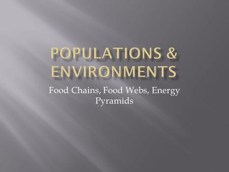 Food Chains, Food Webs, Energy Pyramids.  A visual representation of how energy is transferred in a system GrassGrasshopperSnakeHawk Producer Consumers.