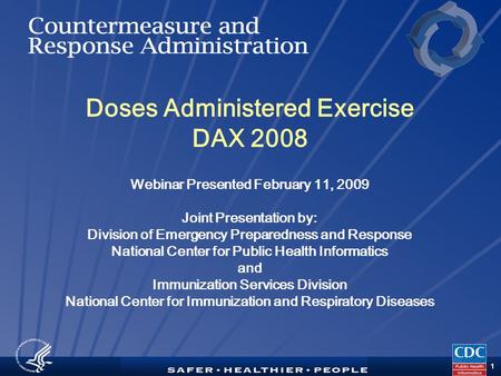 TM 1 Doses Administered Exercise DAX 2008 Webinar Presented February 11, 2009 Joint Presentation by: Division of Emergency Preparedness and Response National.