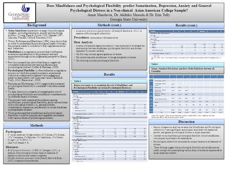 Does Mindfulness and Psychological Flexibility predict Somatization, Depression, Anxiety and General Psychological Distress in a Non-clinical Asian American.