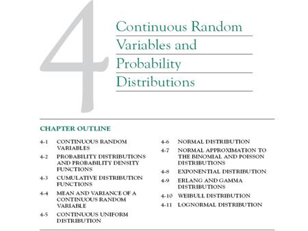 4-1 Continuous Random Variables 4-2 Probability Distributions and Probability Density Functions Figure 4-1 Density function of a loading on a long,