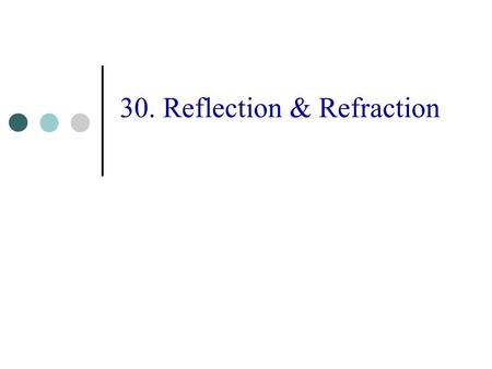 30. Reflection & Refraction. 2 Topics The Speed of Light Reflection, Refraction Polarization Revisited Spectroscopy.