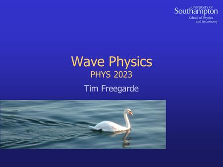 Wave Physics PHYS 2023 Tim Freegarde 2 Wave propagation waves are collective bulk disturbances, in which motion is a delayed response to neighbouring.