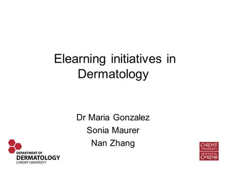 Elearning initiatives in Dermatology Dr Maria Gonzalez Sonia Maurer Nan Zhang.