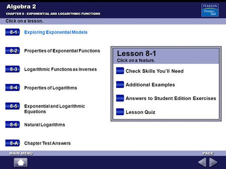 Lesson 8-1 Algebra Check Skills You’ll Need