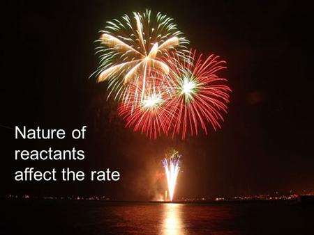 Nature of reactants affect the rate. Collision Theory 1.For a reaction to occur the particles must collide 2.The colliding particles must have a minimum.