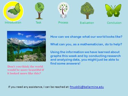 IntroductionTaskProcess Evaluation Conclusion Don’t you think the world would be more beautiful if it looked more like this? How can we change what our.