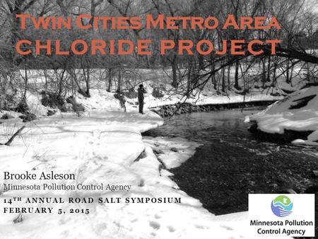 14 TH ANNUAL ROAD SALT SYMPOSIUM FEBRUARY 5, 2015 Twin Cities Metro Area CHLORIDE PROJECT Brooke Asleson Minnesota Pollution Control Agency.