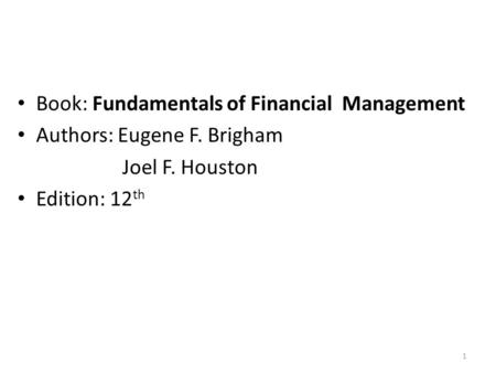 Book: Fundamentals of Financial  Management