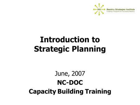 Introduction to Strategic Planning