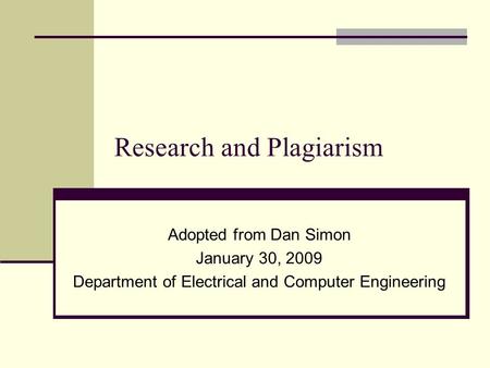 Research and Plagiarism