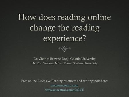 Subtitle for our talk : “Carry it with you!”  Amazon.com report selling more e-books than paper books in 2011  20-28% of publishing revenue comes from.