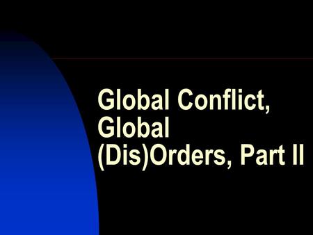 Global Conflict, Global (Dis)Orders, Part II. THE COLD WAR An intense, prolonged political confrontation between countries, involving all spheres of relations.