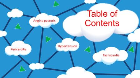 Hypertension Tachycardia Pericarditis Angina pectoris Table of Contents.