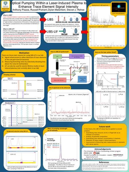 Optical Pumping Within a Laser-Induced Plasma to Enhance Trace Element Signal Intensity Anthony Piazza, Russell Putnam, Dylan Malenfant, Steven J. Rehse.