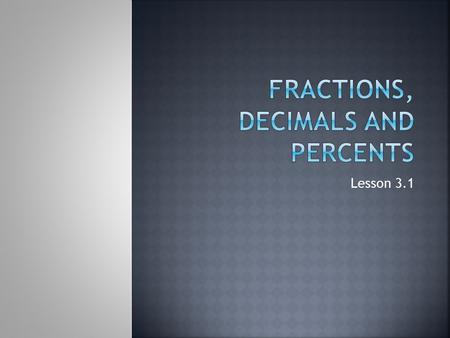 Fractions, Decimals and Percents