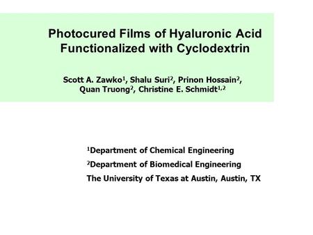 Photocured Films of Hyaluronic Acid Functionalized with Cyclodextrin