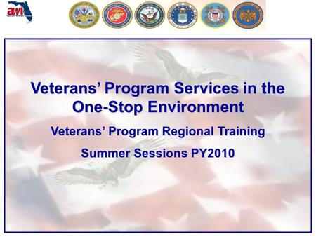 1 Veterans’ Program Services in the One-Stop Environment Veterans’ Program Regional Training Summer Sessions PY2010.